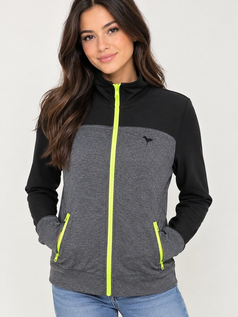 Victoria's Secret PINK Black Jacket with Neon Yellow Zipper